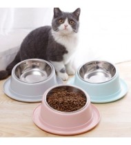 Cats and Dogs Food Bowl 22CM Stainless With Plastic-